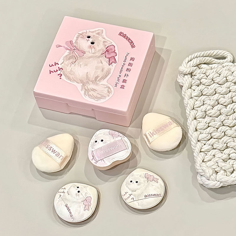 5Pcs Cute Mini Finger Puff Set - Beauty Makeup Box ulasan dan harga